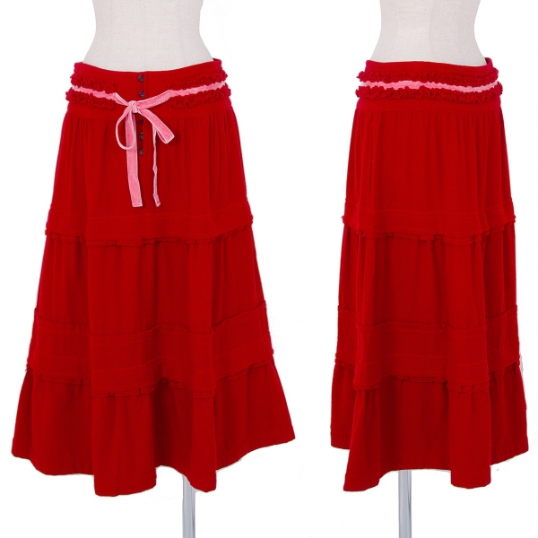トリコ コムデギャルソンtricot COMME des GARCONS ウール製品染めフリル切替スカート 赤M