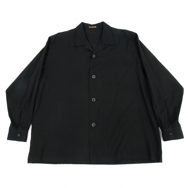 ワイズフォーメンY's for men ウールコットンギャバオープンカラーシャツ 黒L位