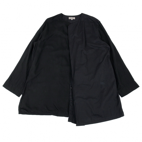 ヨウジヤマモト プールオムYohji Yamamoto POUR HOMME 製品染めノーカラーテンセル切替ロングシャツ 黒4