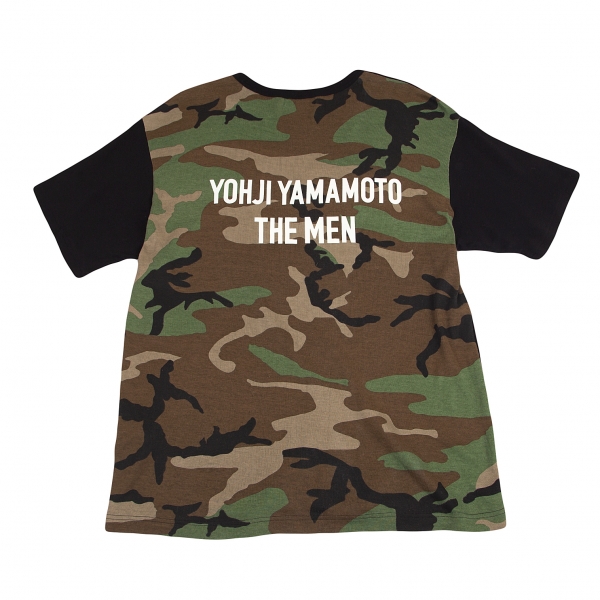ヨウジヤマモト プールオムYohji Yamamoto POUR HOMME バック迷彩切替THE MENプリントTシャツ 黒カーキ3