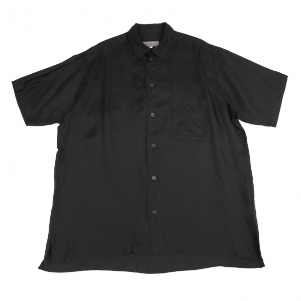 ヨウジヤマモト プールオムYohji Yamamoto POUR HOMME キュプラビッグシルエット半袖シャツ 黒3