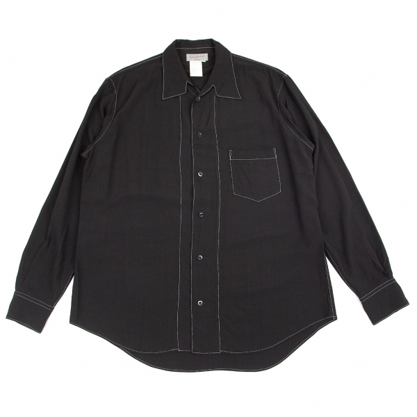 ヨウジヤマモト プールオムYohji Yamamoto POUR HOMME レーヨンステッチカッティングカラーシャツ 黒3