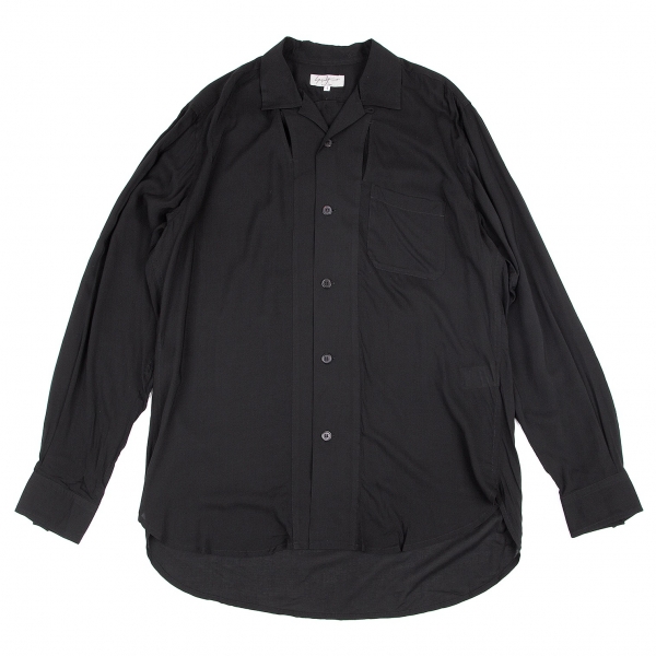 ヨウジヤマモト プールオムYohji Yamamoto POUR HOMME レーヨン胸スリットデザインシャツ 黒4