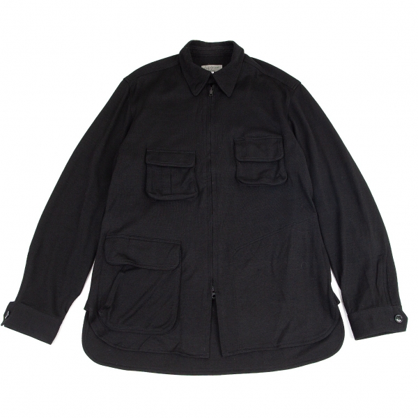 ヨウジヤマモト プールオムYohji Yamamoto POUR HOMME ウール天竺ポケットデザインジップアップシャツジャケット 黒4