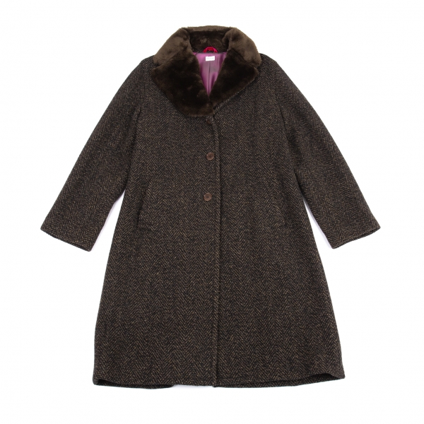 Paul Smith Fur Collar Tweed Coat Brown 42 | PLAYFUL