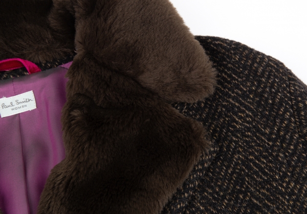 Paul Smith Fur Collar Tweed Coat Brown 42 | PLAYFUL