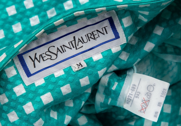Yves Saint Laurent Plaids Short Sleeve Jacket Sky blue,White M
