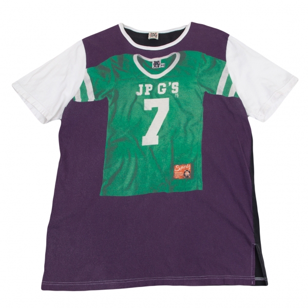 ジャンポールゴルチエJean Paul GAULTIER PARIS フットボールシャツ転写プリントTシャツ 紫緑48