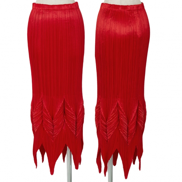 イッセイミヤケISSEY MIYAKE 裾デザインプリーツスカート 赤2