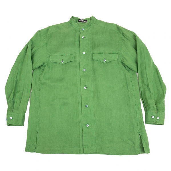 イッセイミヤケ メンISSEY MIYAKE MEN リネンスタンドカラーシャツ 緑M