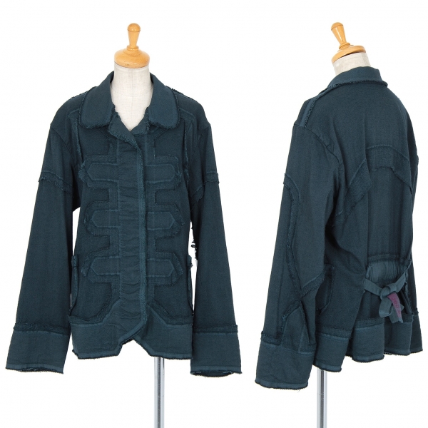 イッセイミヤケ エーポックISSEY MIYAKE A-POC 製品染めデザイン織り裁ち切りジャケット ビリジアンブルー2