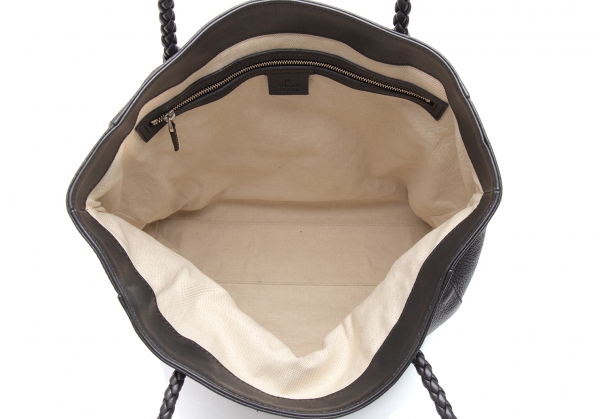 Gucci Logo Print Leather Tote Bag in Black –