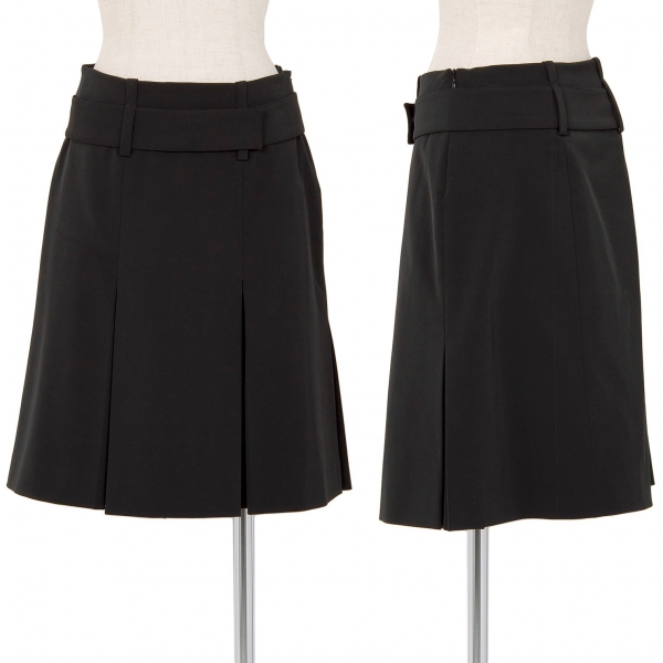 PRADA Pleats Stretch Belted Skirt Black 38 | PLAYFUL