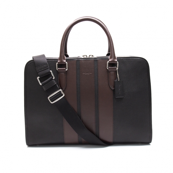 COACH F72308 Leather 2WAY Briefcase Black,Brown | PLAYFUL
