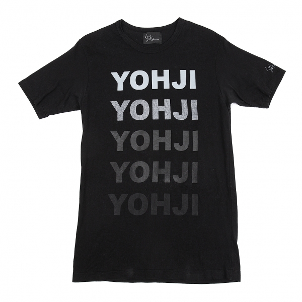 ヨウジヤマモトYohji Yamamoto 製品染めグラデーションタイポグラフィプリントTシャツ 黒3