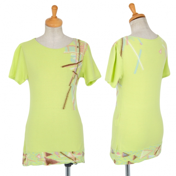 イッセイミヤケ ハートISSEY MIYAKE HaaT デザイン織り裾切替Tシャツ 黄緑2