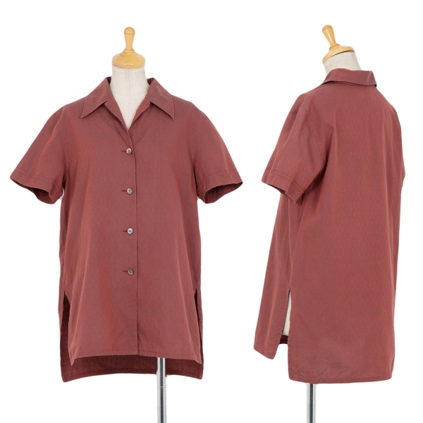 ジジリgigli 菱柄ドビーオープンカラー半袖シャツ 赤38(M)