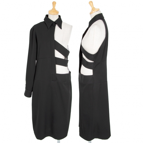 MASAKI MATSUSHIMA Wool Gabardine Asymmetry Dress Black 2 | PLAYFUL