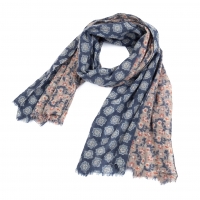  GIERREMILANO for Papas plus Floral Pattern Wool Stole Navy,Brown 