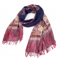  ETRO Rayon Linen Stole Navy,Red 