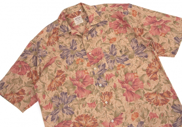 HUGO BOSS Linen Cotton Floral Short Sleeve Shirt Pink 41 | PLAYFUL