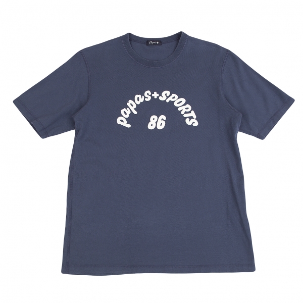 パパスプラスPapas+ フェルトパッチTシャツ 紺S