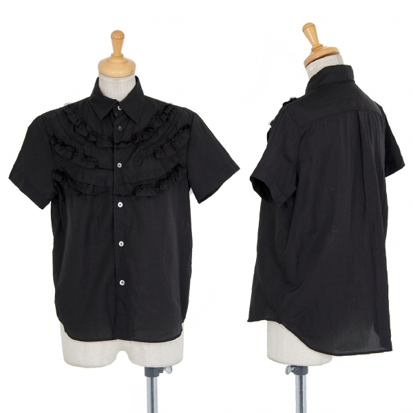 トリコ コムデギャルソンtricot COMME des GARCONS フリル装飾半袖ナイロンシャツ 黒M位