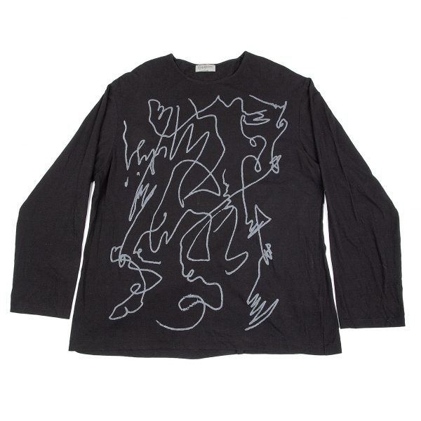 Yohji Yamamoto POUR HOMME Line Print T Shirt Black 3 | PLAYFUL