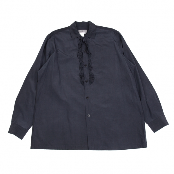 ヨウジヤマモト プールオムYohji Yamamoto POUR HOMME シルクレーヨンフリル装飾シャツ 紺4