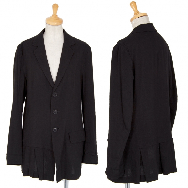 ワイズY's リネンレーヨン裾プリーツ切替デザインジャケット 黒2