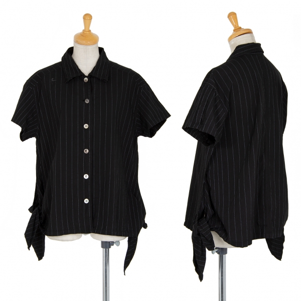 イッセイミヤケ エーポックISSEY MIYAKE A-POC 裾結びストライプ半袖シャツ 黒2