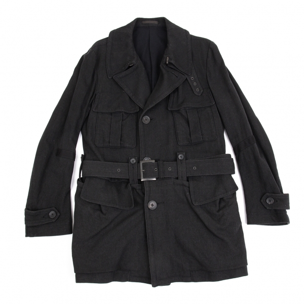 Y's for men Wool Belted Half Coat Black 2 | PLAYFUL