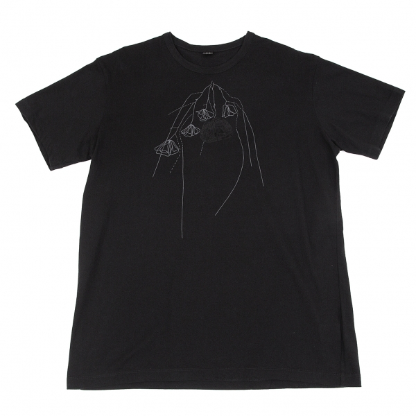 ワイズY's フラワー線画プリントTシャツ 黒4