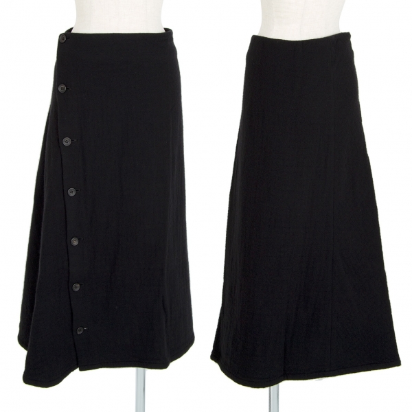 ワイズY's ウールナイロンラップスカート 黒3