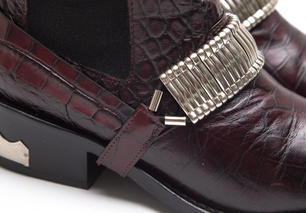 TOGA PULLA Western harness Crocodile-embossed Boots Bordeaux 37 