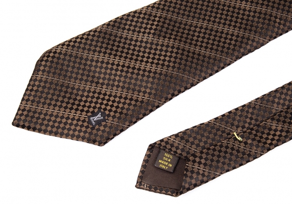 Louis Vuitton tie brown gray silk logo dot pattern sword tip 9cm Used Japan  Fede
