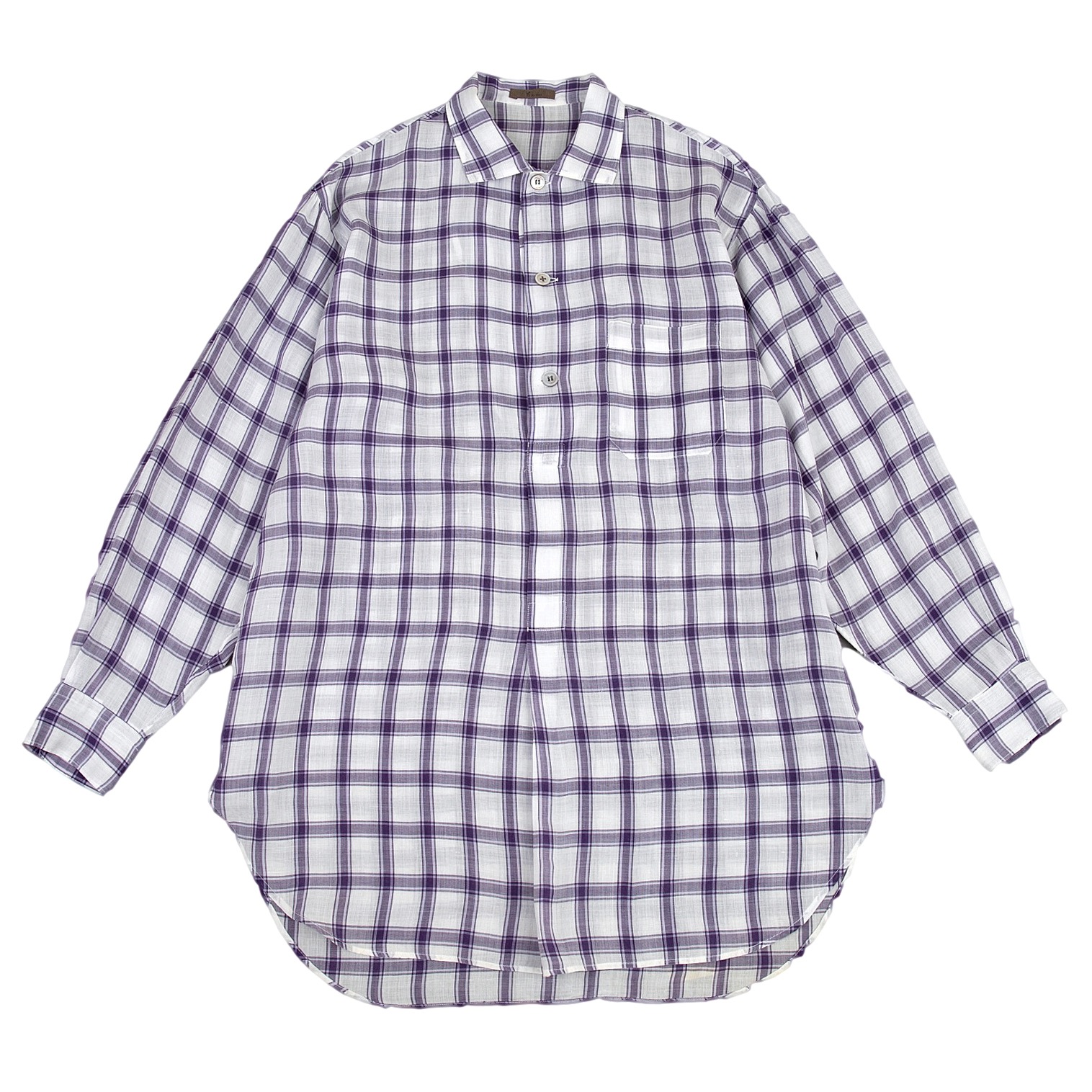 ワイズフォーメンY's for men リネンプルオーバーチェックシャツ 白紫M位