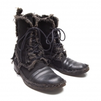  Y's Canvas Cutoff Fringe Boots Black US About 6.5