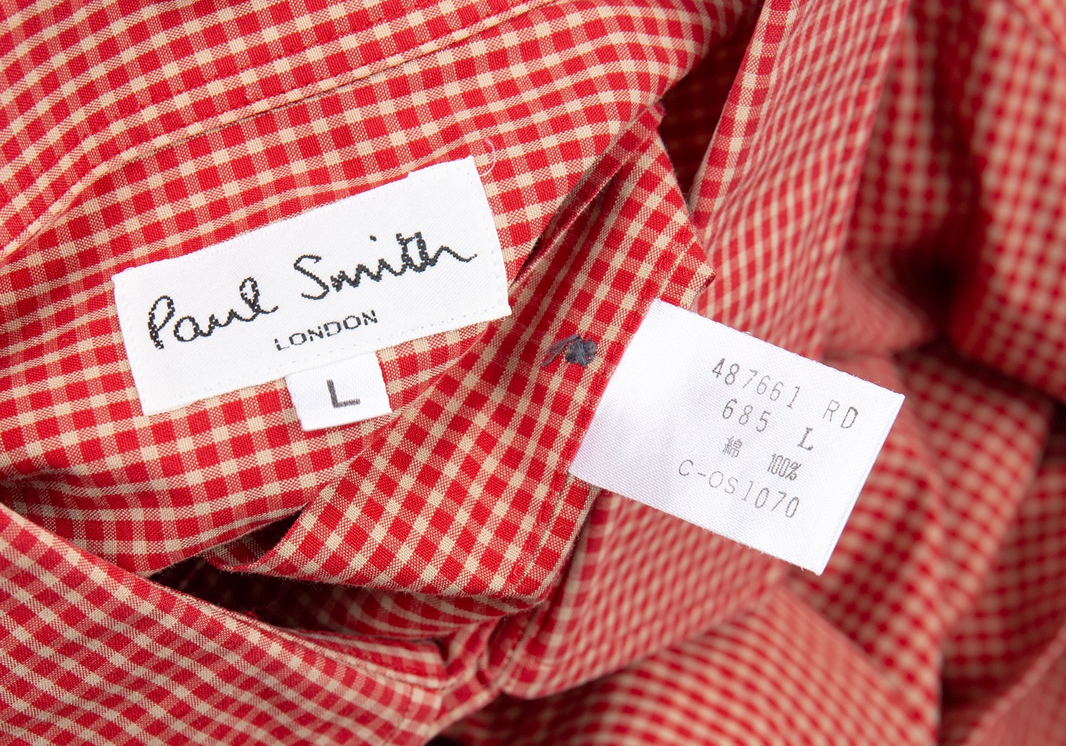ポールスミスPaul Smith LONDON コットンチェックシャツ 赤L