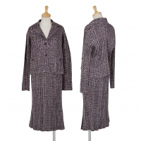  PLEATS PLEASE Tweed Pattern Printed Jacket & Skirt Brown 3 4