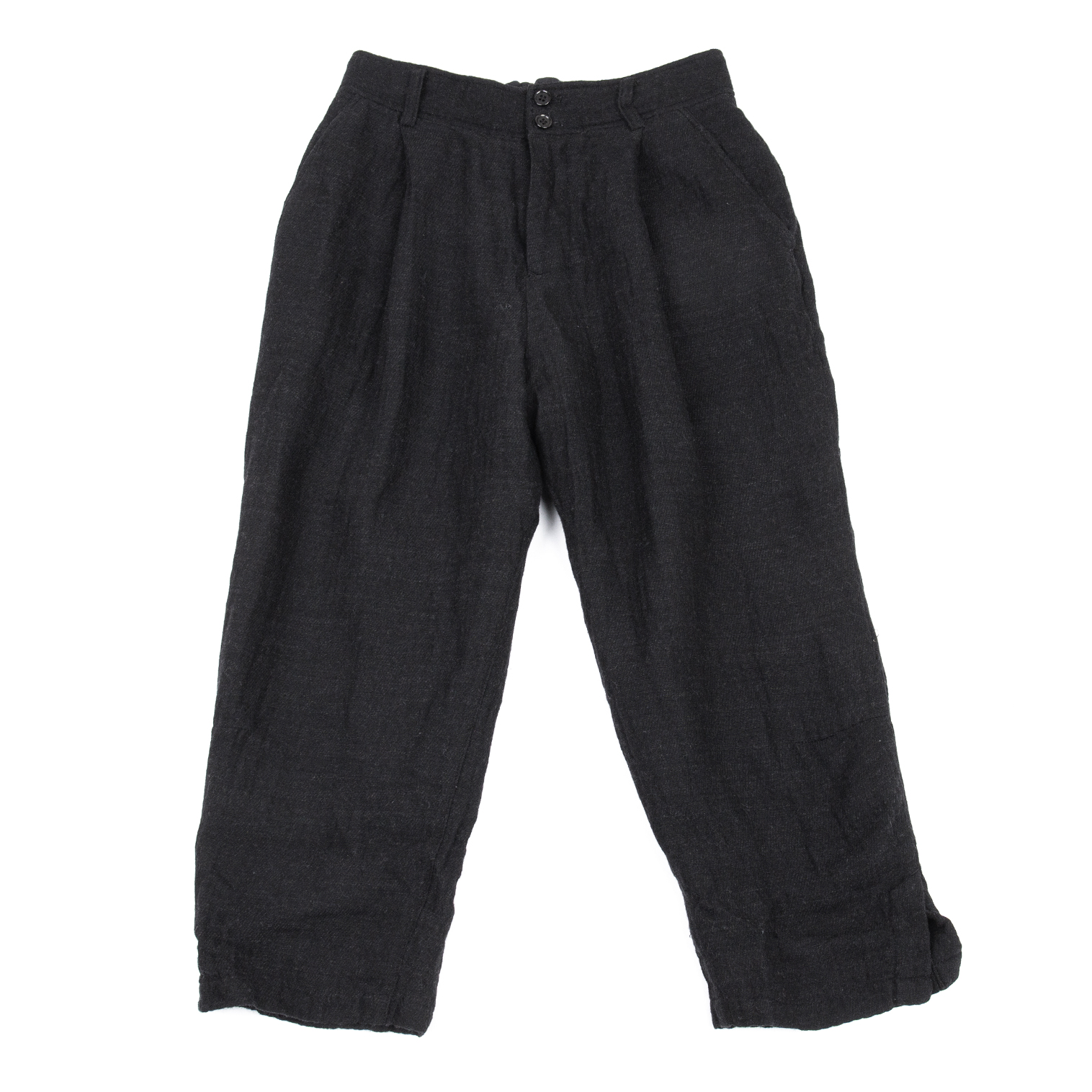 Plantation Wool Cotton Blend Cropped Pants (Trousers) Black S | PLAYFUL