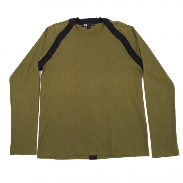 Y-3 Cotton Line Tape Long Sleeve T Shirt Khaki-green L | PLAYFUL