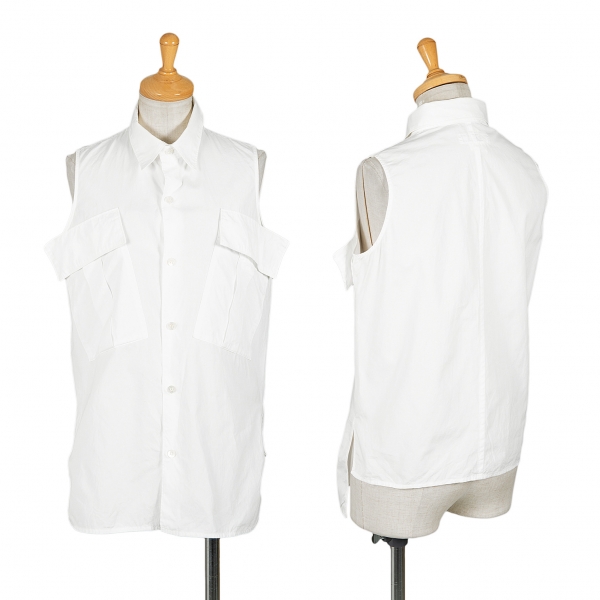 ワイズY’s 両胸ポケットデザインノースリーブシャツ 白2