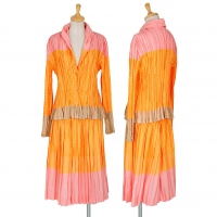  ISSEY MIYAKE Wrinkle Pleats Jacket & Skirt Orange,Pink,Beige 3,2