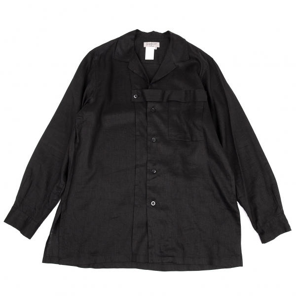 ヨウジヤマモト プールオムYohji Yamamoto POUR HOMME リネンデザインオープンカラーシャツ 黒4
