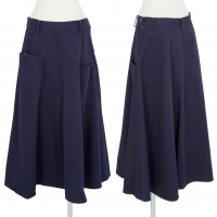  Y's Cotton Twill Pocket Switching Flare Skirt Navy 1