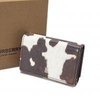  BURBERRY Cow Print Compact Wallet White,Brown 
