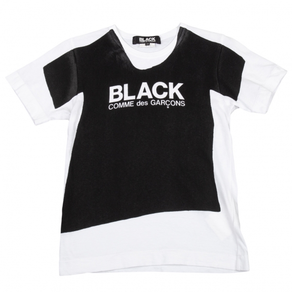 ブラックコムデギャルソンBLACK COMME des GARCONS トロンプルイユロゴプリントTシャツ 白黒XS