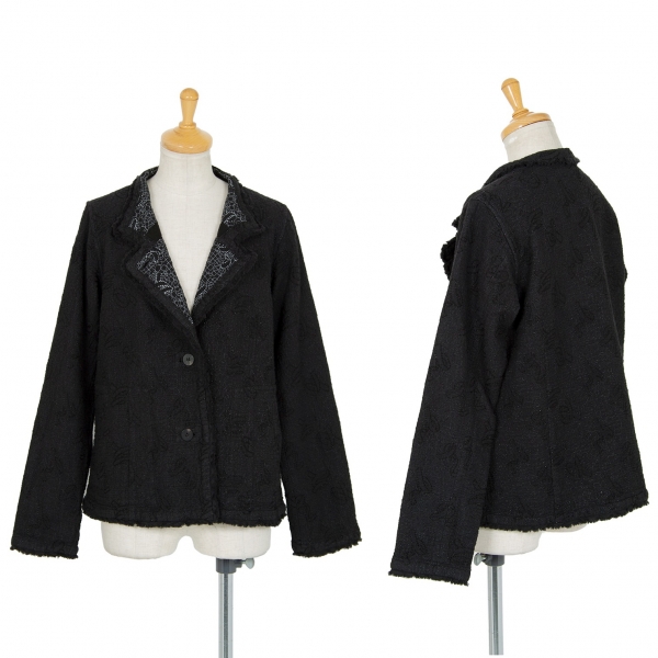 イッセイミヤケ ハートISSEY MIYAKE HaaT 製品染め刺繍裏使いデザインジャケット 黒2