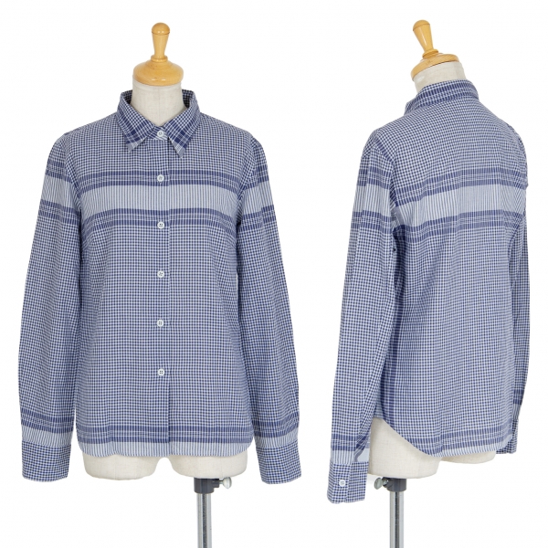 アニエスベーagnes b. コットンバストラインチェックシャツ 紺グレー1